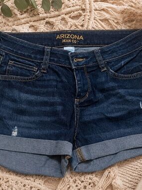 Arizona Jean Company Blue Jean Shorts Distressed Hem
